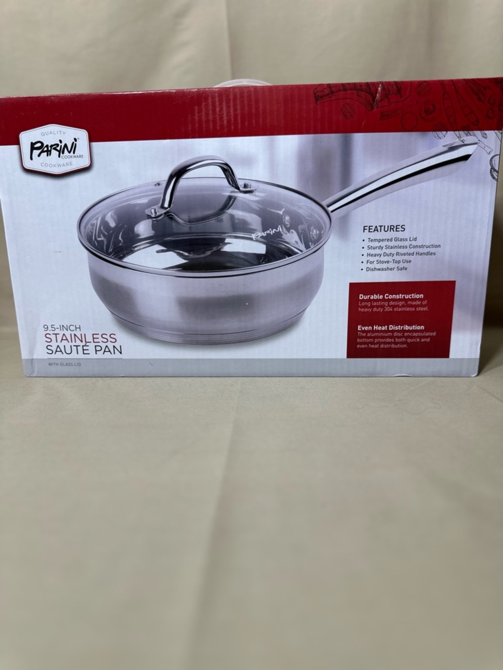 Parini Stainless Steel 9.5-Inch Saute Pan with Lid - Silver